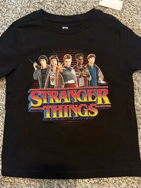 Netflix Stranger Things Tee - Black with Red, Yellow & Blue Logo